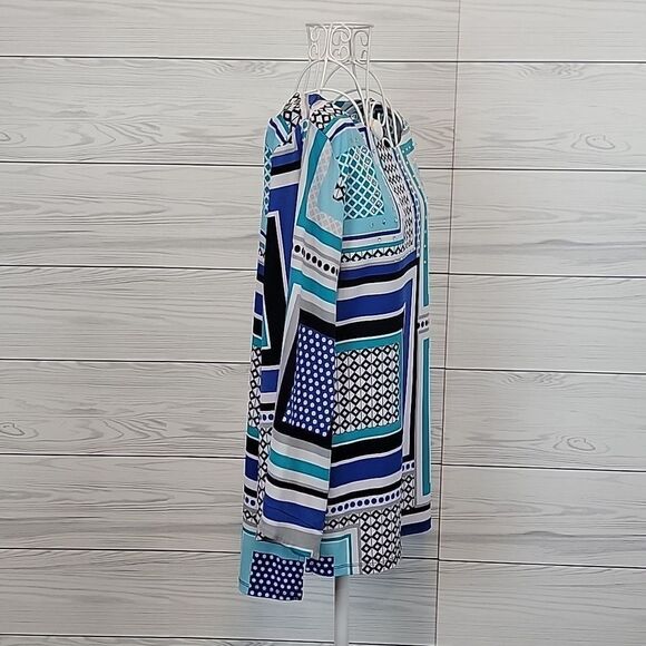 JM Collection tunic top silver stud embellishments- blue Women's Size M - Picture 5 of 10